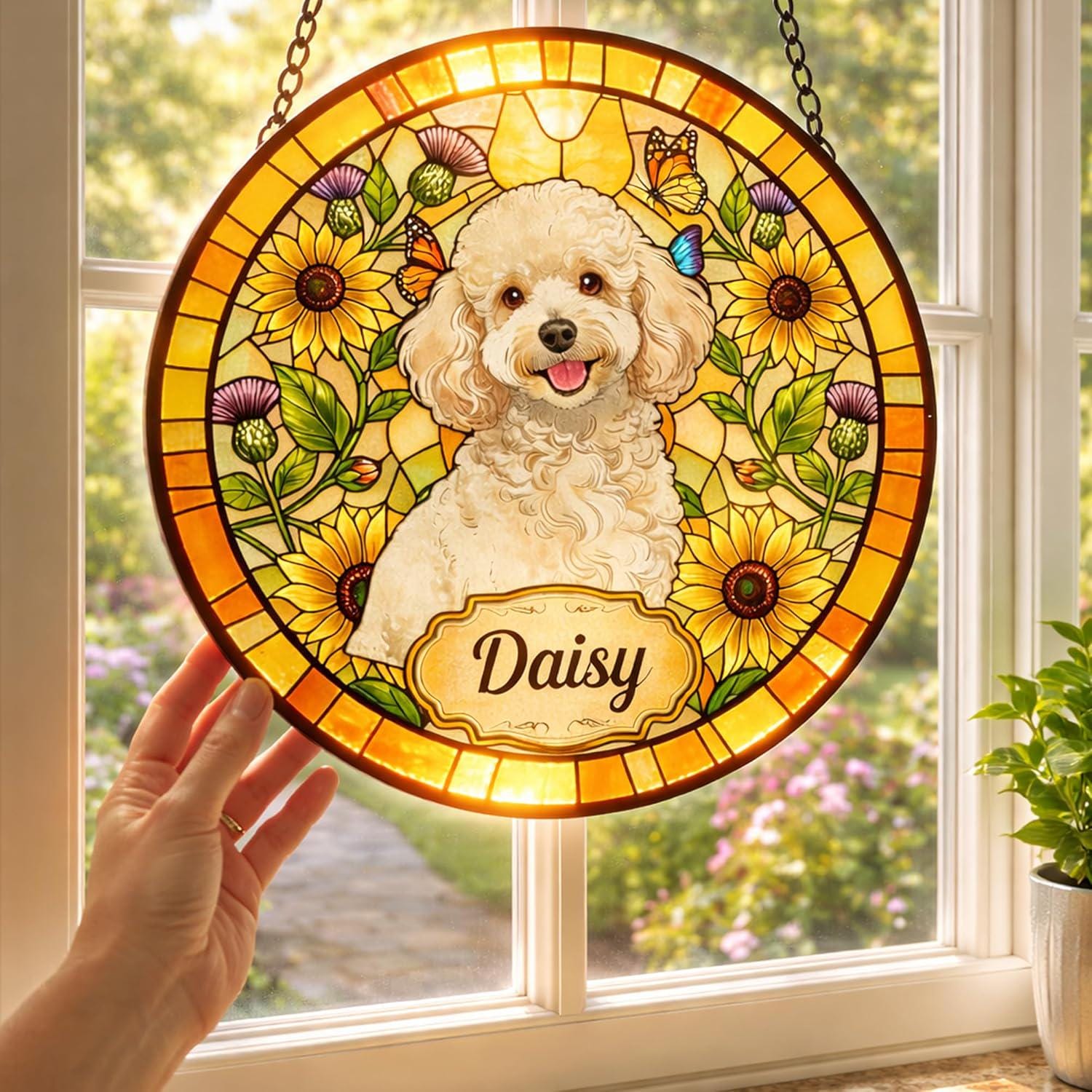 Custom Pet Stained Glass Suncatcher, Remembrance Gifts for Pets Lovers, Pets Memorial Gifts for Dog Window Hanging, Photo Gift for Dog Cat - product image 4