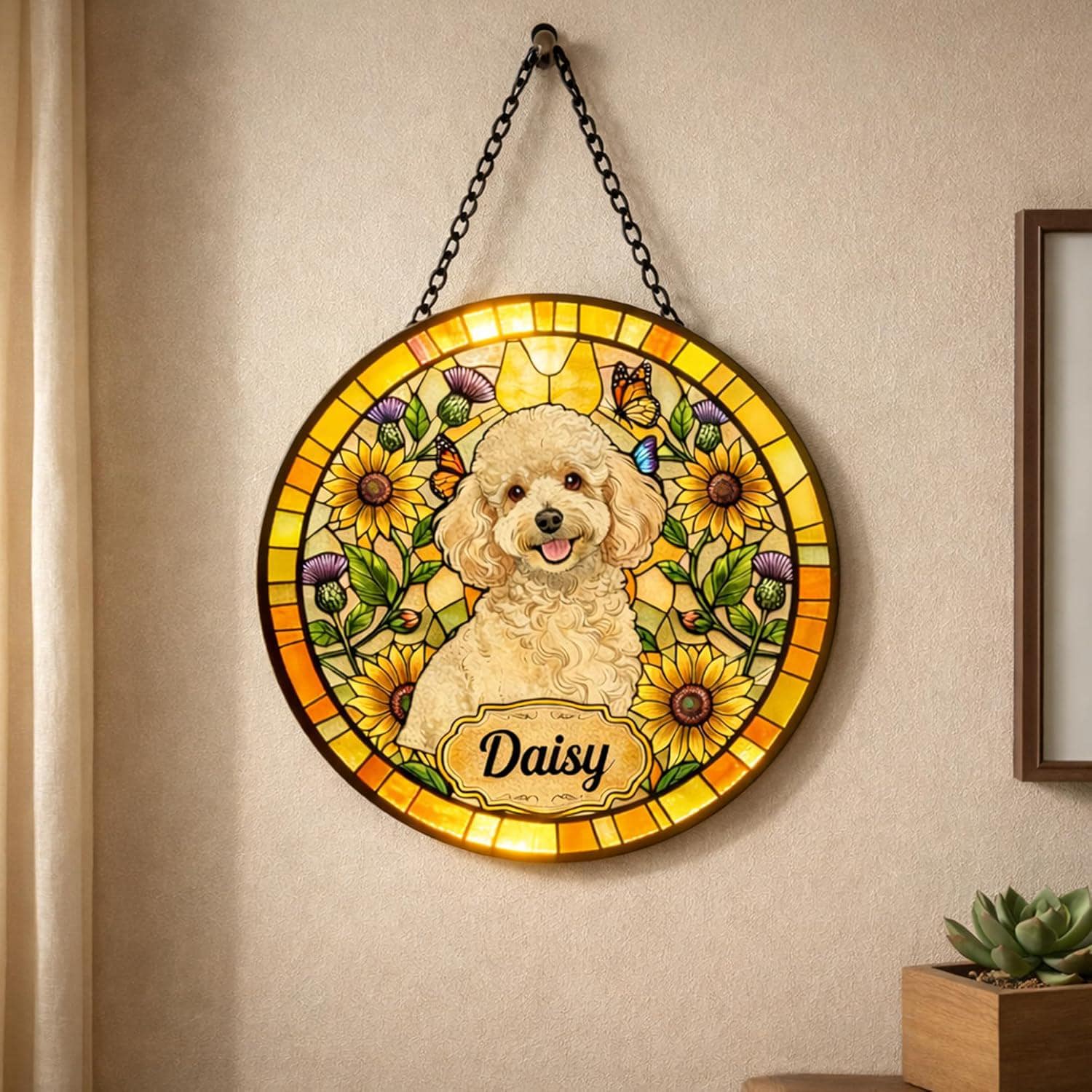 Custom Pet Stained Glass Suncatcher, Remembrance Gifts for Pets Lovers, Pets Memorial Gifts for Dog Window Hanging, Photo Gift for Dog Cat - product image 2