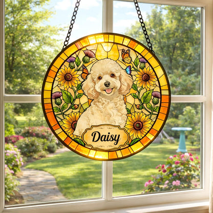 Custom Pet Stained Glass Suncatcher, Remembrance Gifts for Pets Lovers, Pets Memorial Gifts for Dog Window Hanging, Photo Gift for Dog Cat - main product image