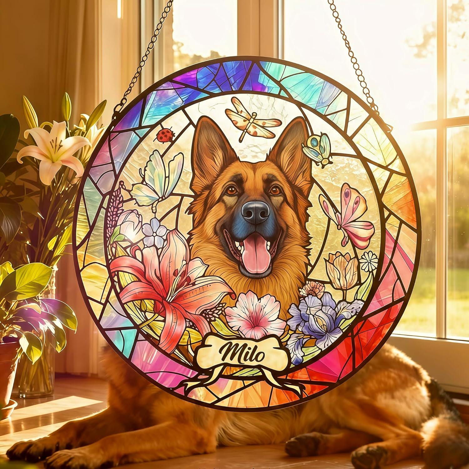 Personalized Dog Portrait Art Suncatcher Glass, Pet Memorial Gifts for Dogs, Sympathy Gift, Remembrance Gift Dog Indoor Decor Window Hanging - product image 2