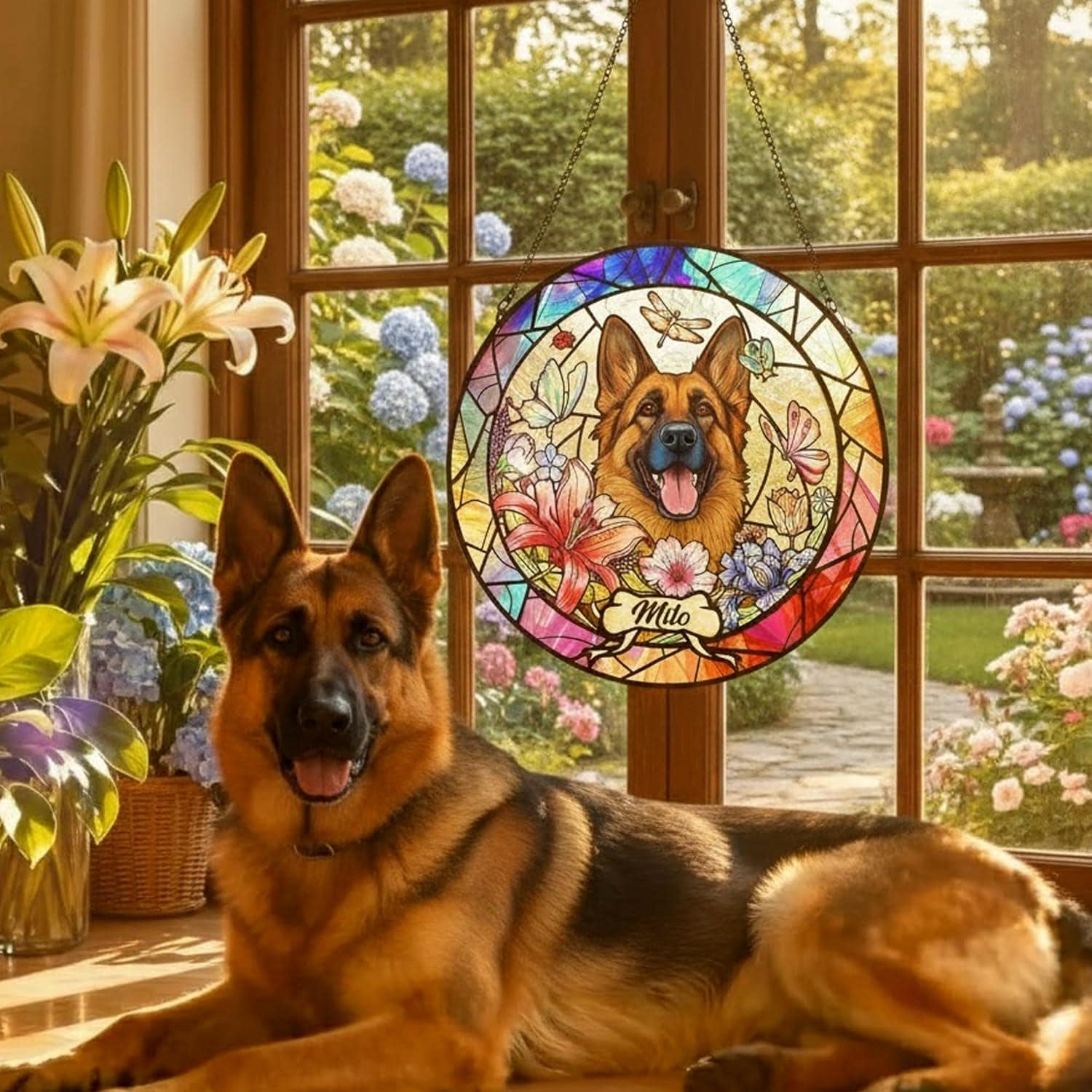 Personalized Dog Portrait Art Suncatcher Glass, Pet Memorial Gifts for Dogs, Sympathy Gift, Remembrance Gift Dog Indoor Decor Window Hanging - product image 3