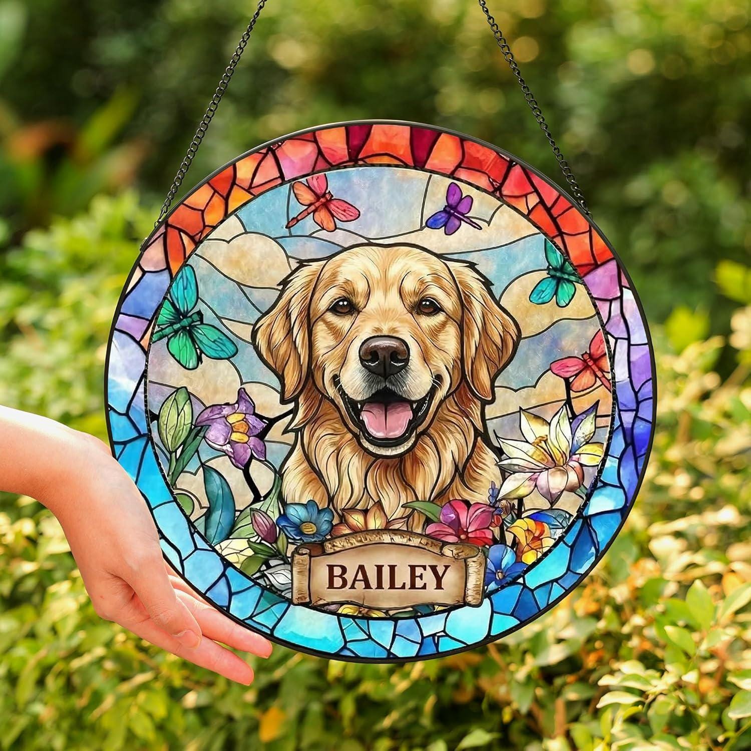 Custom Dog Portrait StainedGlass SunCatcher, Pet Memorial Photo Light Catcher, Dog Memorial, Loss of Dogs Sympathy Gift, Pet Loss Gift - product image 3