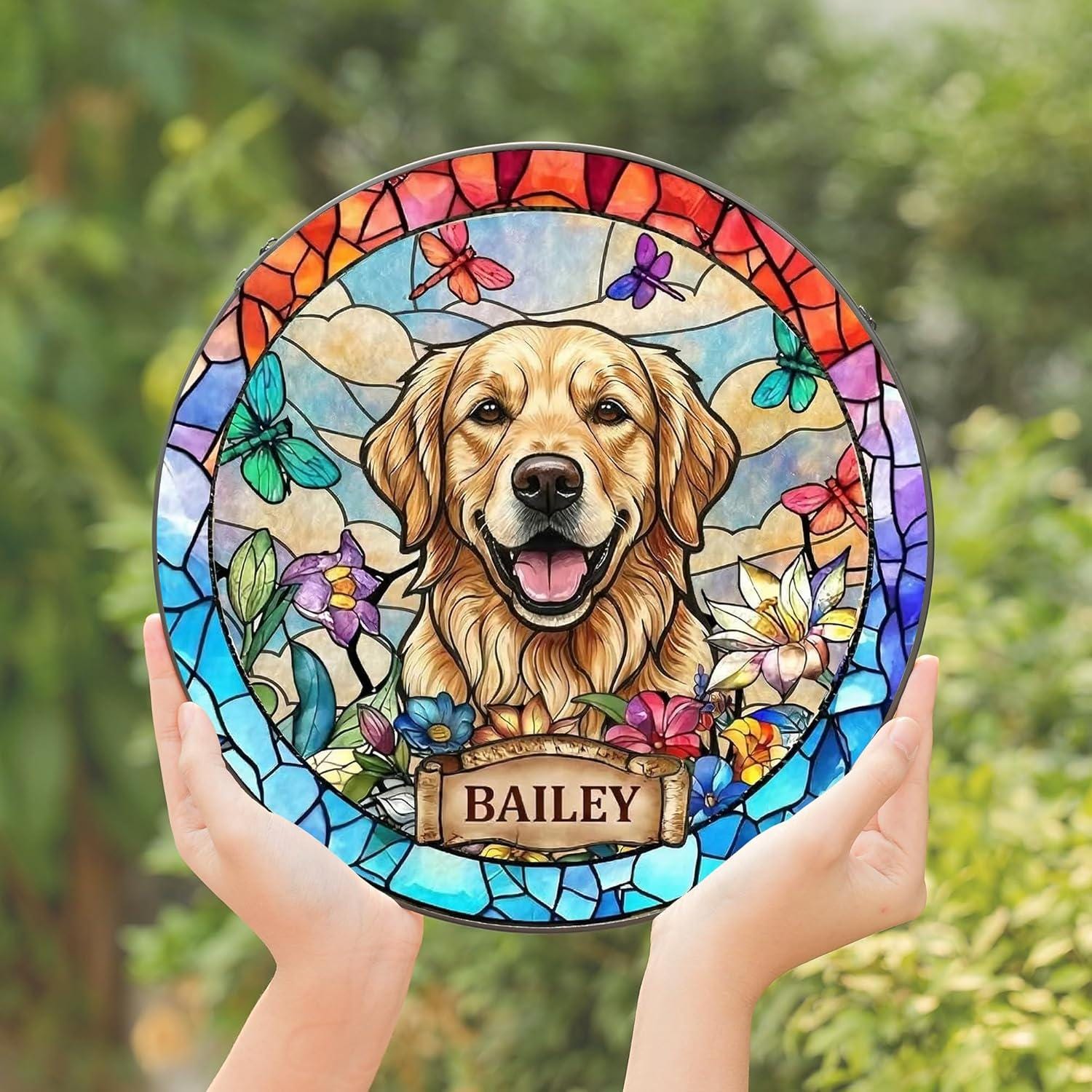 Custom Dog Portrait StainedGlass SunCatcher, Pet Memorial Photo Light Catcher, Dog Memorial, Loss of Dogs Sympathy Gift, Pet Loss Gift - product image 2