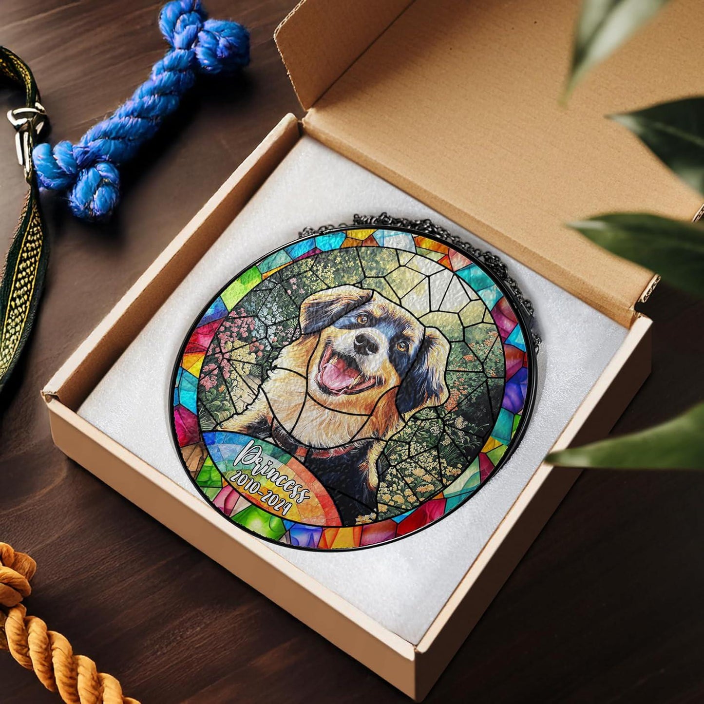 Custom Dog Portrait Art Suncatcher Stained Glass Remembrance Gift Pet Indoor Decor Window Hanging Dog Cat Bereavement Keepsake Loss of Pet - product image 5