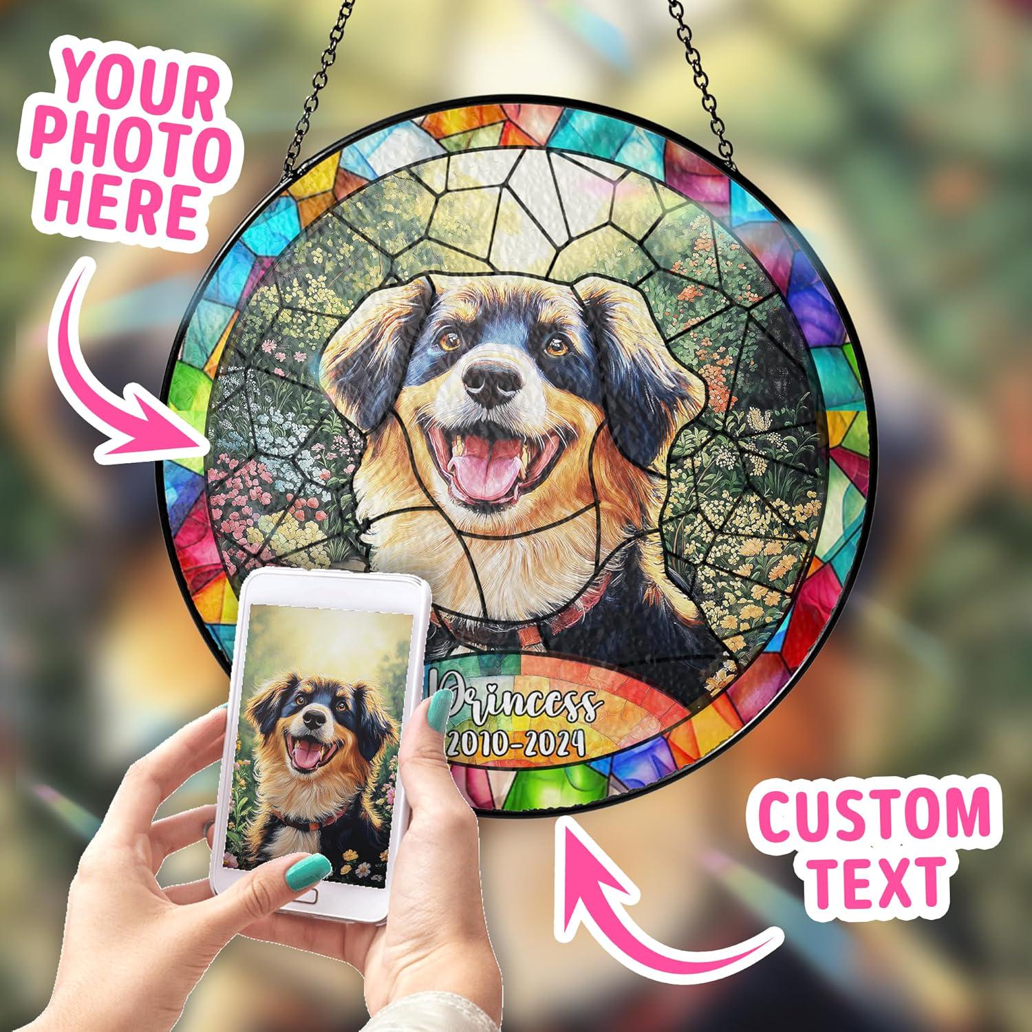 Custom Dog Portrait Art Suncatcher Stained Glass Remembrance Gift Pet Indoor Decor Window Hanging Dog Cat Bereavement Keepsake Loss of Pet - product image 4