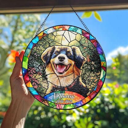 Custom Dog Portrait Art Suncatcher Stained Glass Remembrance Gift Pet Indoor Decor Window Hanging Dog Cat Bereavement Keepsake Loss of Pet - main product image