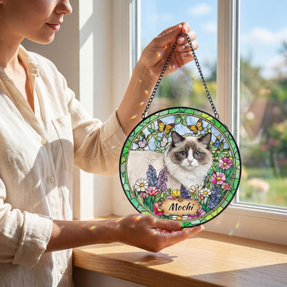 Personalized Pet StainedGlass Suncatcher, Dog Cat Memorial Window Hanging,Sympathy Bereavement Potrait Photo Gift for Loss of Pet,Pet Lovers - product image 2