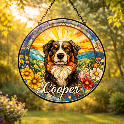 Personalized Dog Portrait Stained Glass SunCatcher, Memorial SunCatcher, Animal Memorial Gift, Dog Loss Sympathy Gift, Pet Loss Gift - main product image