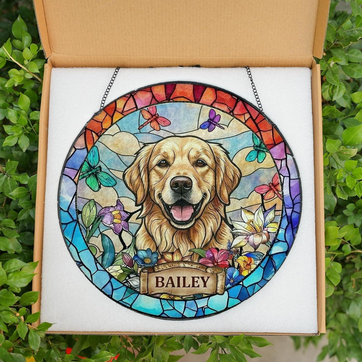 Custom Dog Portrait StainedGlass SunCatcher, Pet Memorial Photo Light Catcher, Dog Memorial, Loss of Dogs Sympathy Gift, Pet Loss Gift - product image 4