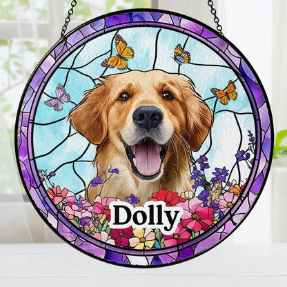 Personalized Dog Memorial Suncatcher, Pet StainedGlass Window Hanging, Sympathy Gift for Loss of Cat, Remembrance Gift for Dog Cat Lovers - product image 2
