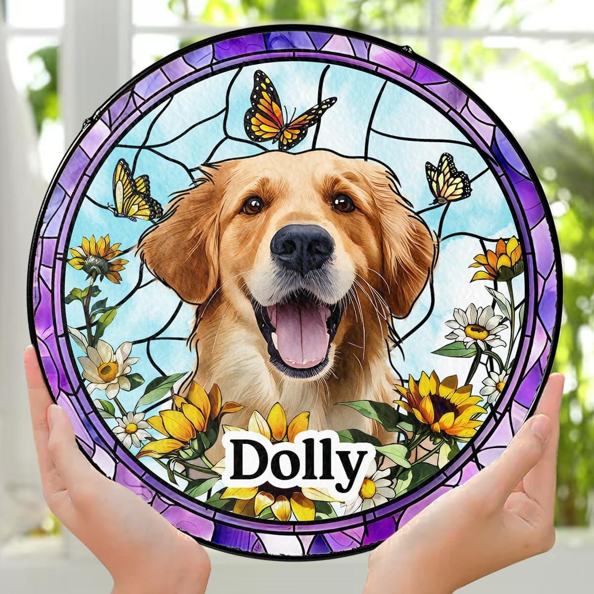 Personalized Dog Memorial Suncatcher, Pet StainedGlass Window Hanging, Sympathy Gift for Loss of Cat, Remembrance Gift for Dog Cat Lovers - product image 4