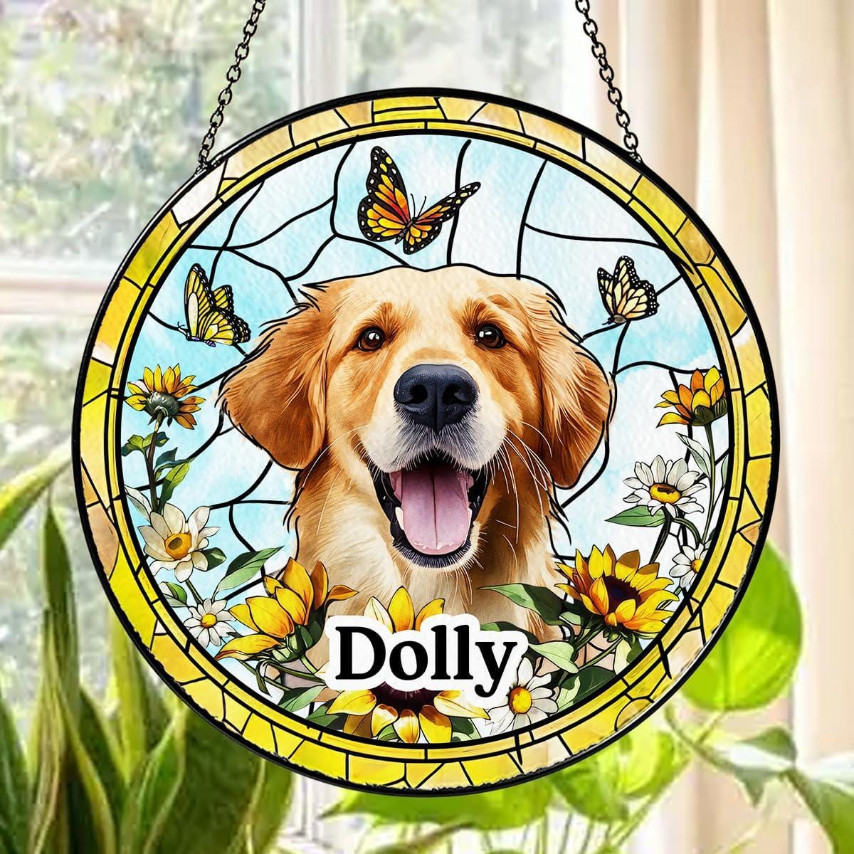 Personalized Dog Memorial Suncatcher, Pet StainedGlass Window Hanging, Sympathy Gift for Loss of Cat, Remembrance Gift for Dog Cat Lovers - main product image
