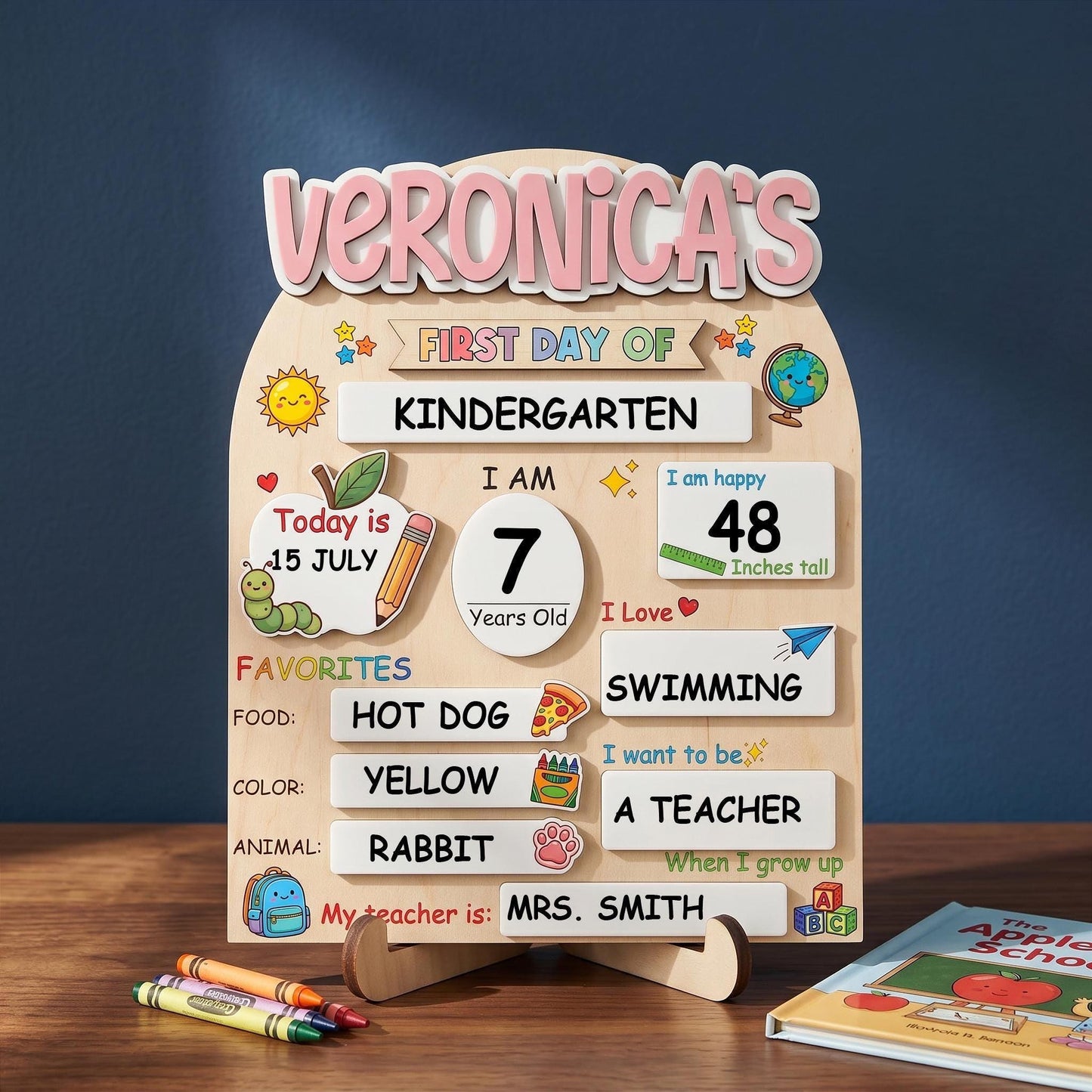 Custom First Day of School Sign,Preschool Back to School Board Kid Gift,Kindergarten 1st Day of School Photo Prop,Last Day School Name Sign - main product image