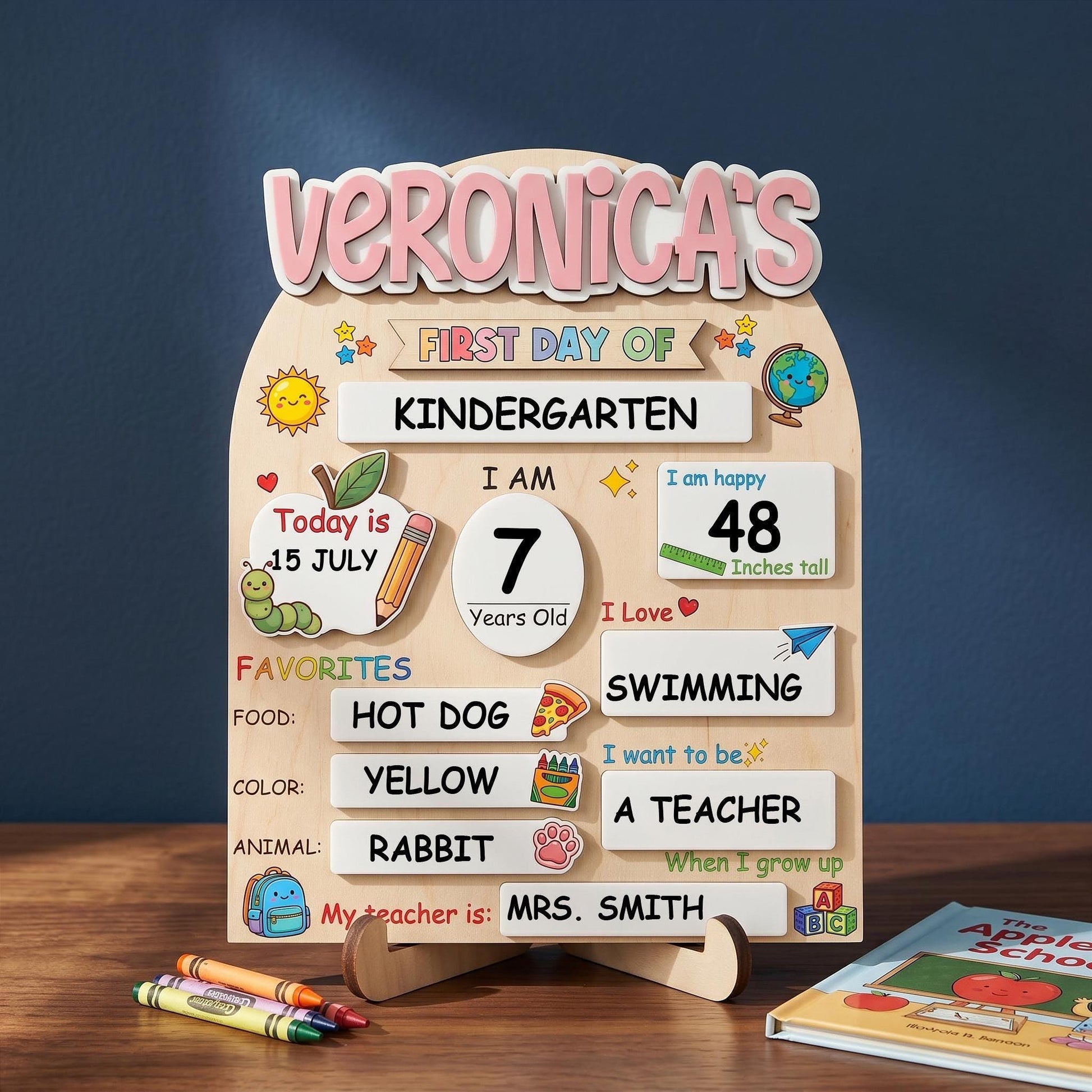 Custom First Day of School Sign,Preschool Back to School Board Kid Gift,Kindergarten 1st Day of School Photo Prop,Last Day School Name Sign - main product image