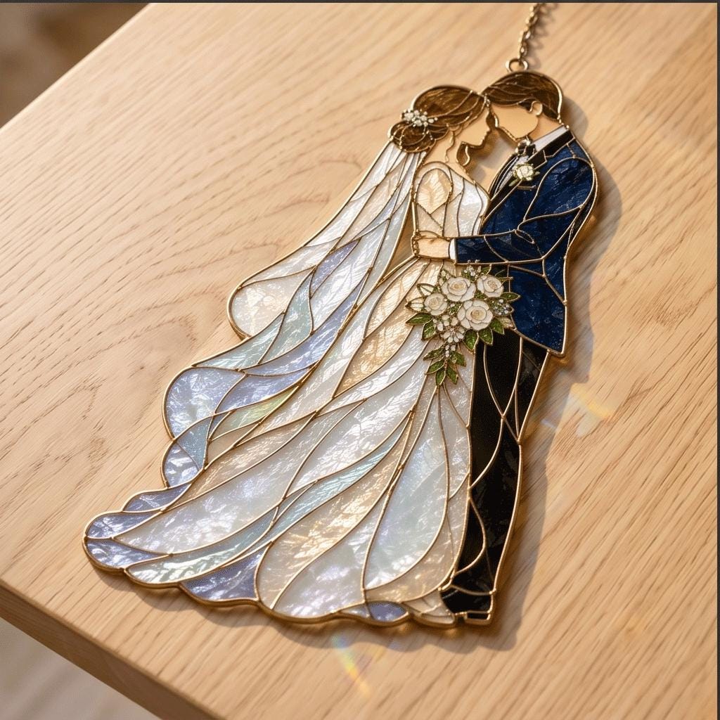 Personalized Wedding Couple Glass Suncatcher, Bride and Groom Window Hanging, Romantic Stained Glass Wedding Gift Decor - product image 7