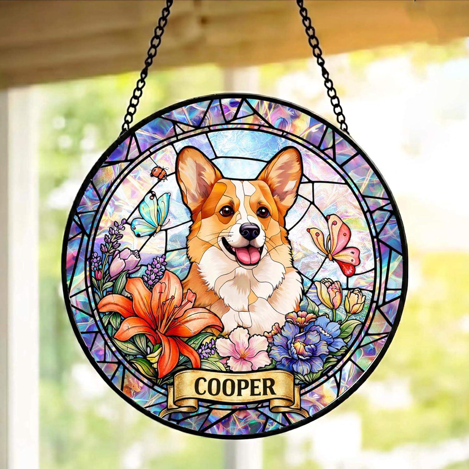 Personalized Cat Portrait Stained Glass Suncatcher, Custom Pet Memorial Stained Glass Window Hanging, Cat Loss Keepsake, Pet Loss Gift - main product image