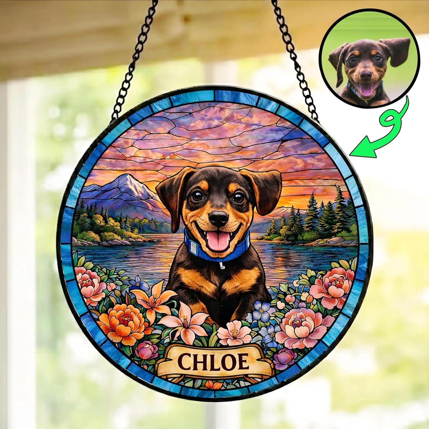 Personalized Cat Portrait Stained Glass Suncatcher, Custom Pet Memorial Stained Glass Window Hanging, Cat Loss Keepsake, Pet Loss Gift - product image 4