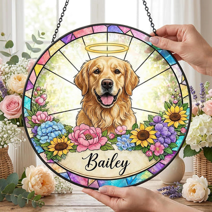 Custom Dog Portrait Stained Glass Light Catcher, Pet Memorial Stained Glass Photo SunCatcher, Dog Memorial Gifts,Loss of Dogs Sympathy Gift - product image 4