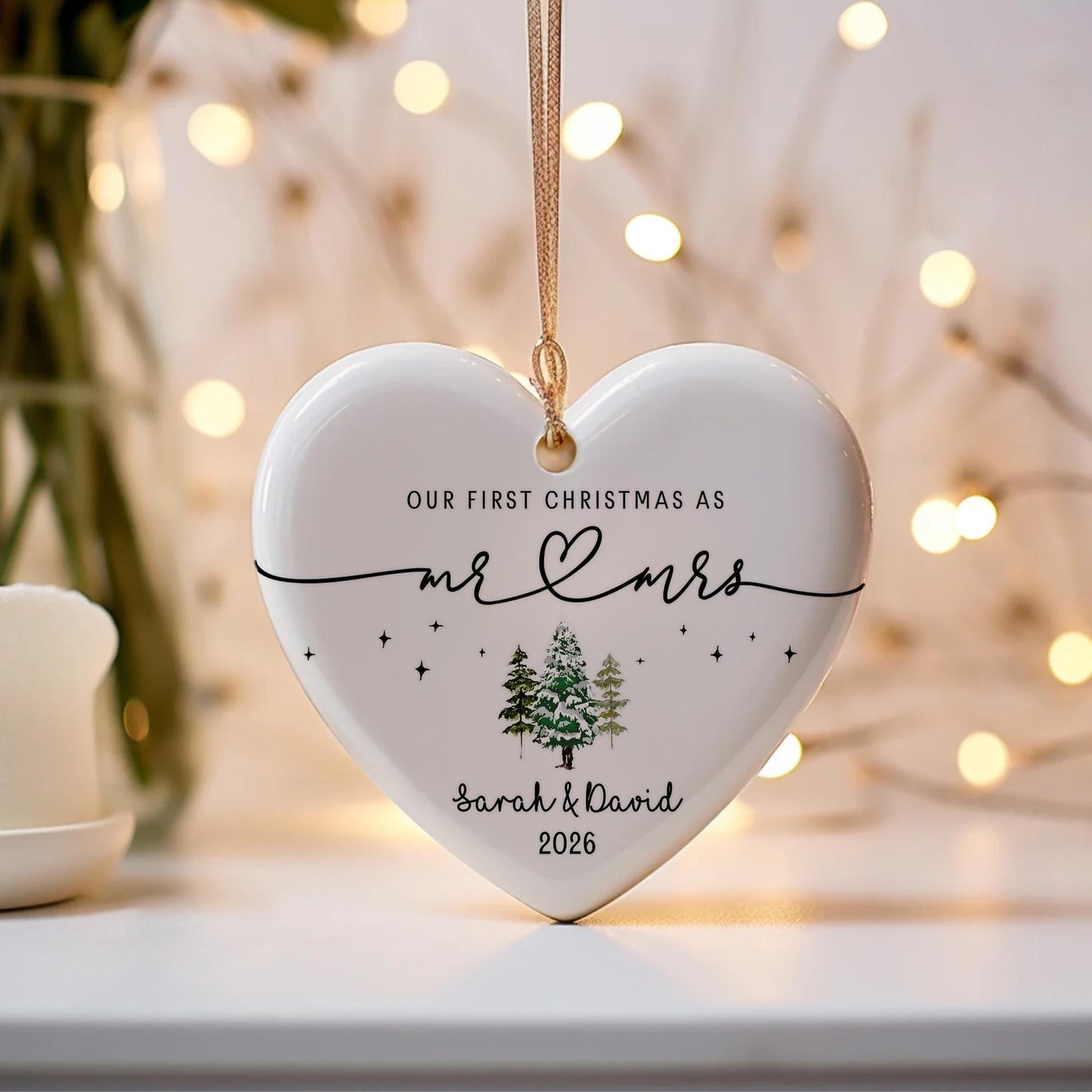 mr mrs ornament - Wedding Gift - Personalized First Christmas Keepsake - Our 1st Christmas Mr & Mrs Ornament - Housewarming mr and mrs idea - main product image
