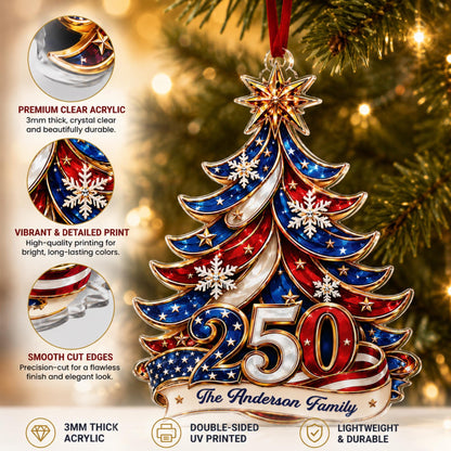 Personalized 250th America Christmas Ornament | Patriotic Family Ornament, USA Flag Ornament, Custom Family Name, Acrylic Christmas Decor - product image 6