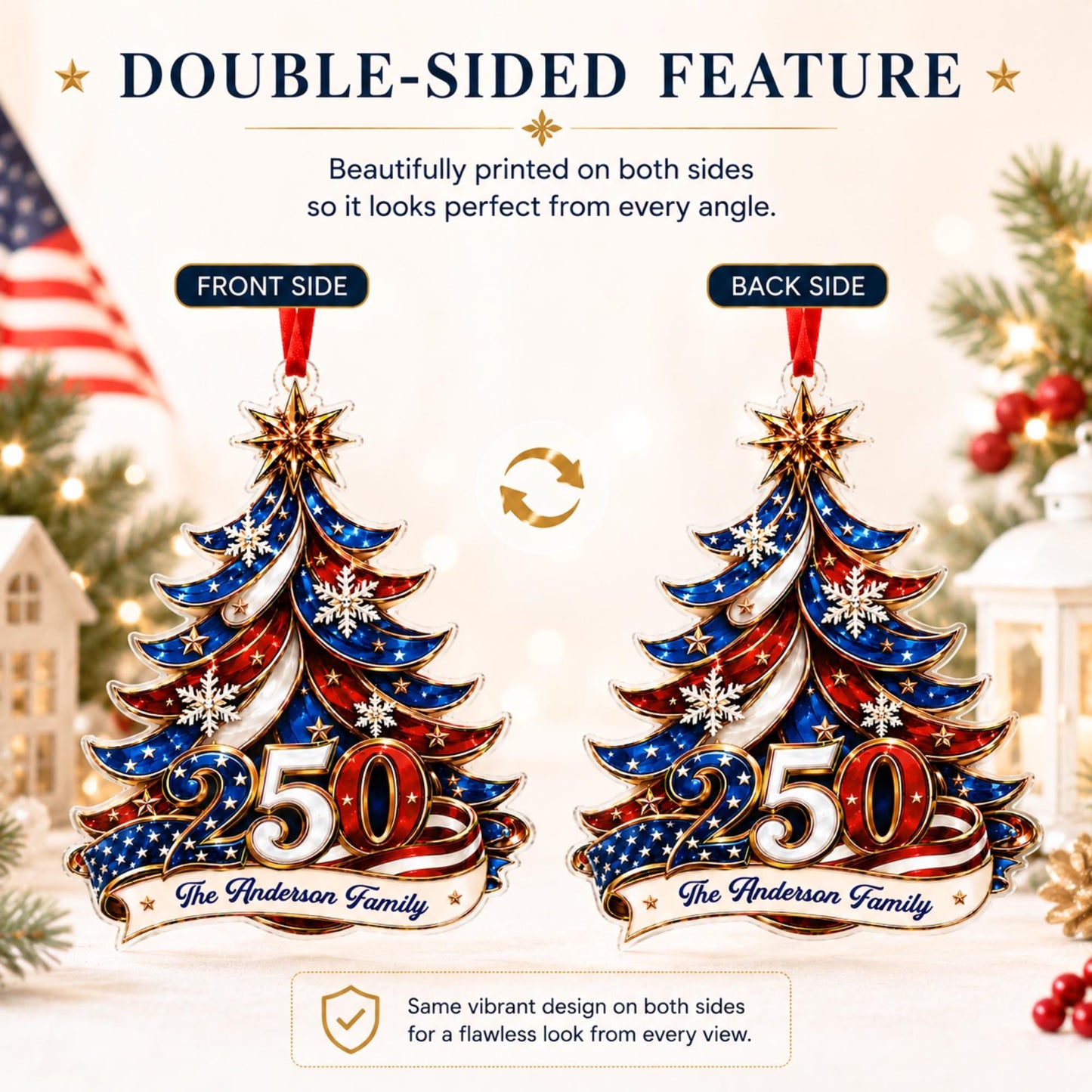 Personalized 250th America Christmas Ornament | Patriotic Family Ornament, USA Flag Ornament, Custom Family Name, Acrylic Christmas Decor - product image 8