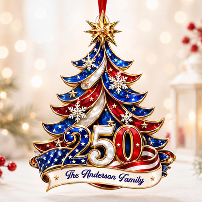 Personalized 250th America Christmas Ornament | Patriotic Family Ornament, USA Flag Ornament, Custom Family Name, Acrylic Christmas Decor - product image 2