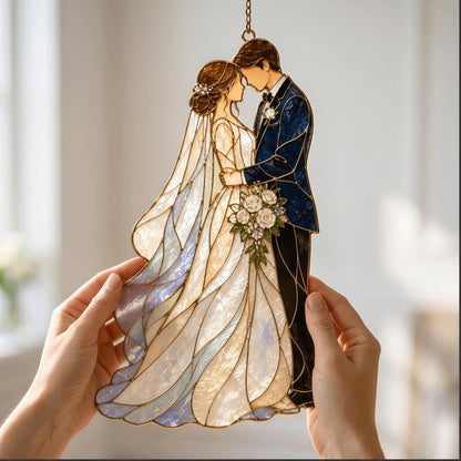 Personalized Wedding Couple Glass Suncatcher, Bride and Groom Window Hanging, Romantic Stained Glass Wedding Gift Decor - product image 5