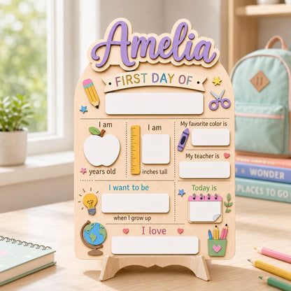 Personalised Pastel Rainbow First Day School Board: Reusable Back to School Wooden Acrylic Sign - product image 6