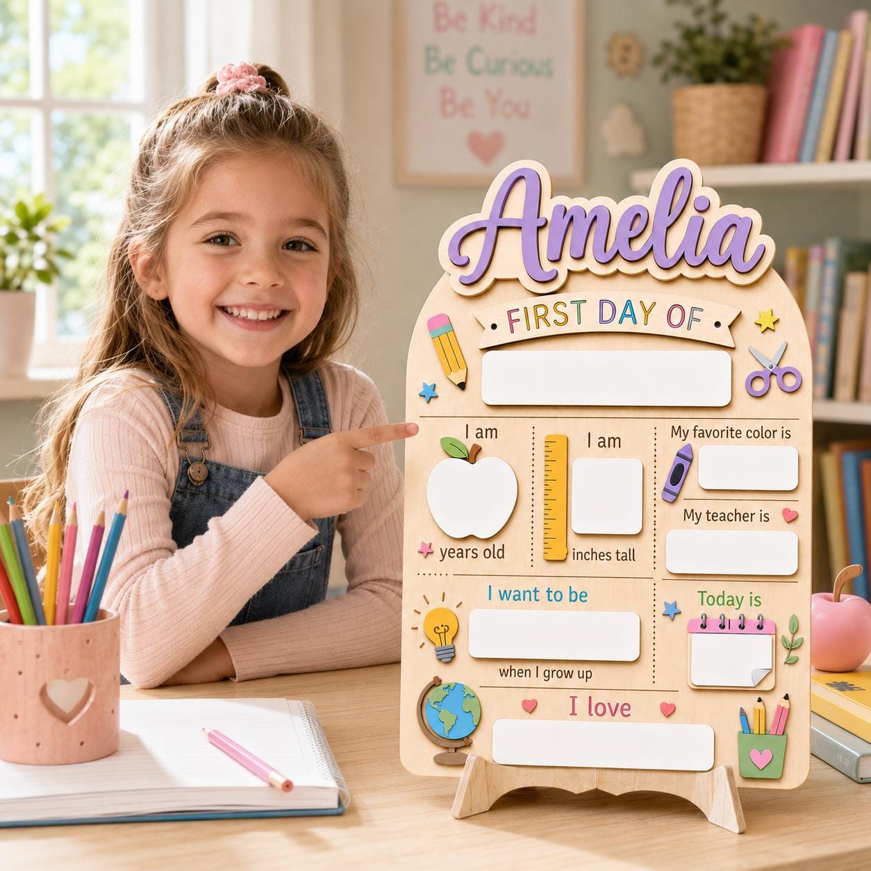 Personalised Pastel Rainbow First Day School Board: Reusable Back to School Wooden Acrylic Sign - product image 5