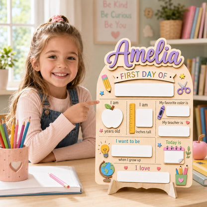 Personalised Pastel Rainbow First Day School Board: Reusable Back to School Wooden Acrylic Sign - product image 5