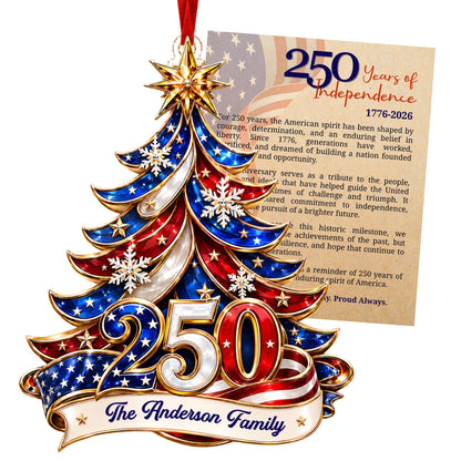 Personalized 250th America Christmas Ornament | Patriotic Family Ornament, USA Flag Ornament, Custom Family Name, Acrylic Christmas Decor - main product image