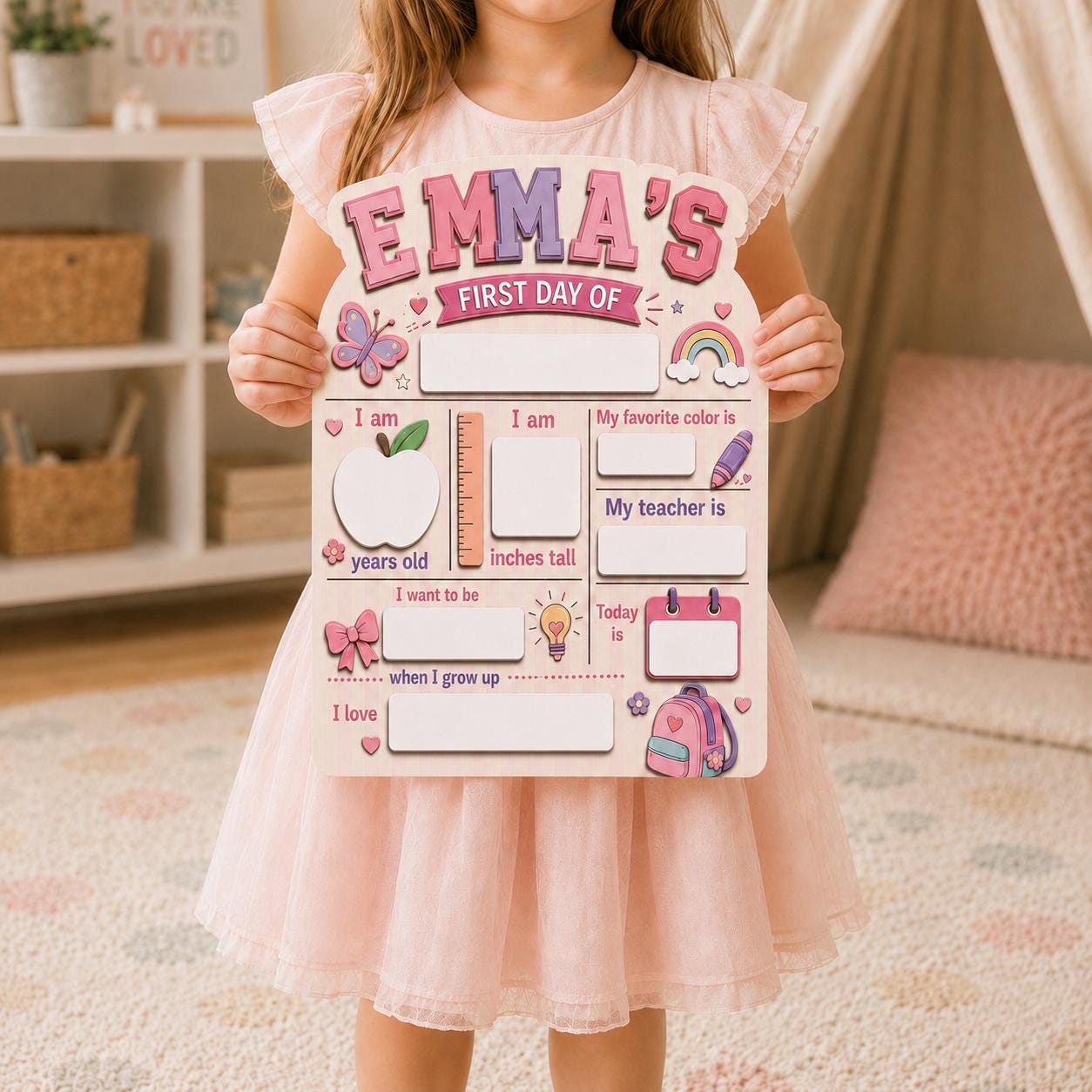 Custom First Day of School Sign, Last Day of School Sign, Personalized Name Dry Erase School Board, Kindergarten Back to School Photo Prop - product image 4