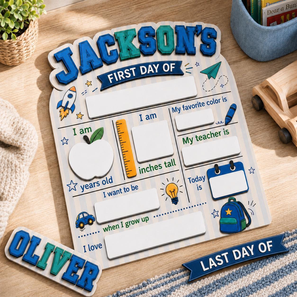 Custom First Day of School Sign, Last Day of School Sign, Personalized Name Dry Erase School Board, Kindergarten Back to School Photo Prop - product image 3
