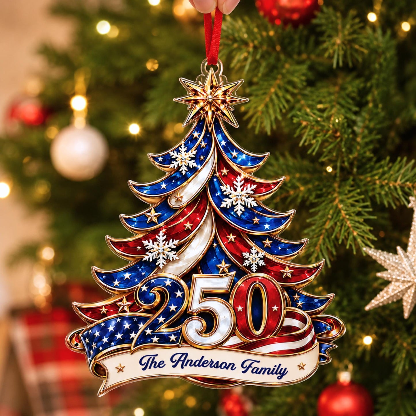 Personalized 250th America Christmas Ornament | Patriotic Family Ornament, USA Flag Ornament, Custom Family Name, Acrylic Christmas Decor - product image 9