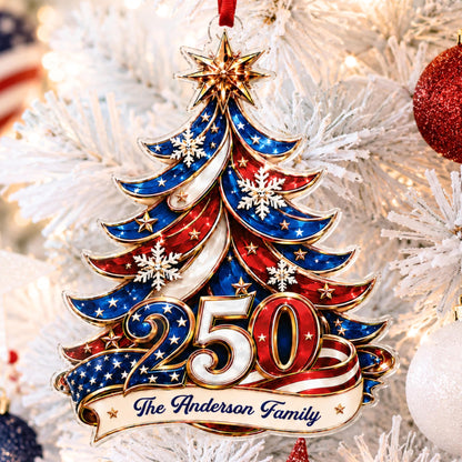 Personalized 250th America Christmas Ornament | Patriotic Family Ornament, USA Flag Ornament, Custom Family Name, Acrylic Christmas Decor - product image 3