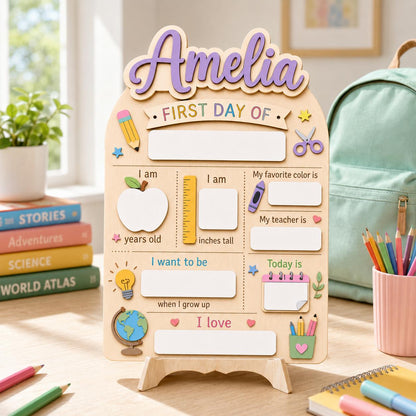 Personalised Pastel Rainbow First Day School Board: Reusable Back to School Wooden Acrylic Sign - product image 2