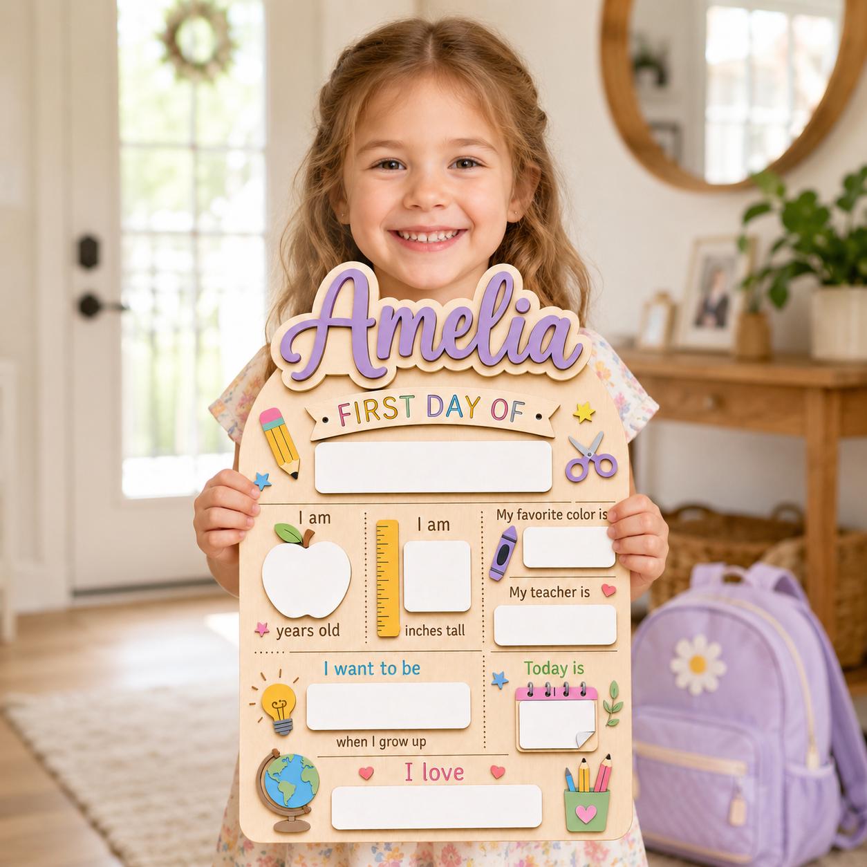 Personalised Pastel Rainbow First Day School Board: Reusable Back to School Wooden Acrylic Sign - product image 3