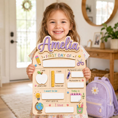 Personalised Pastel Rainbow First Day School Board: Reusable Back to School Wooden Acrylic Sign - product image 3