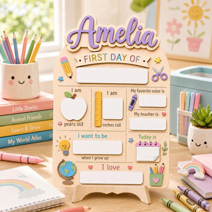 Personalised Pastel Rainbow First Day School Board: Reusable Back to School Wooden Acrylic Sign - product image 4