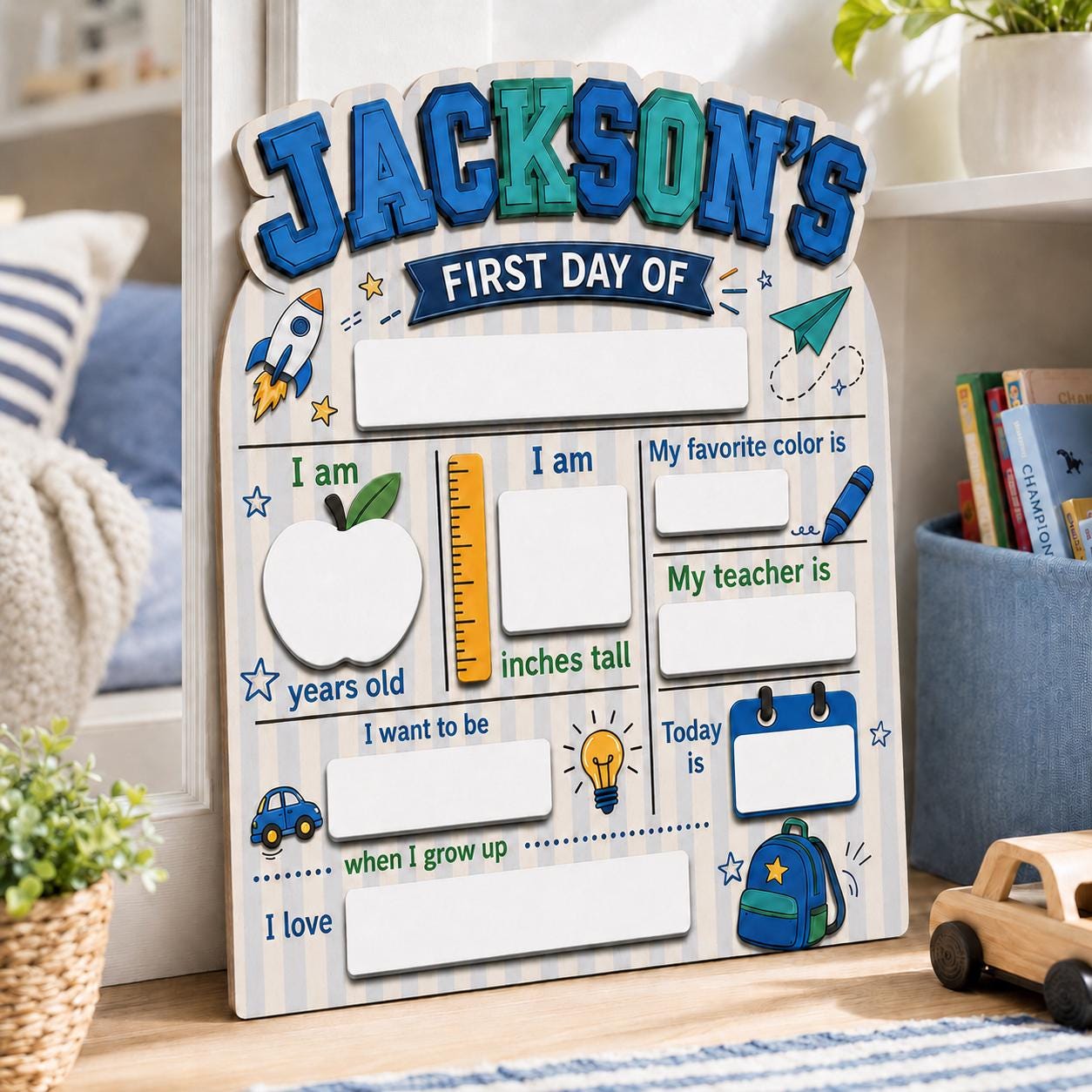 Custom First Day of School Sign, Last Day of School Sign, Personalized Name Dry Erase School Board, Kindergarten Back to School Photo Prop - main product image