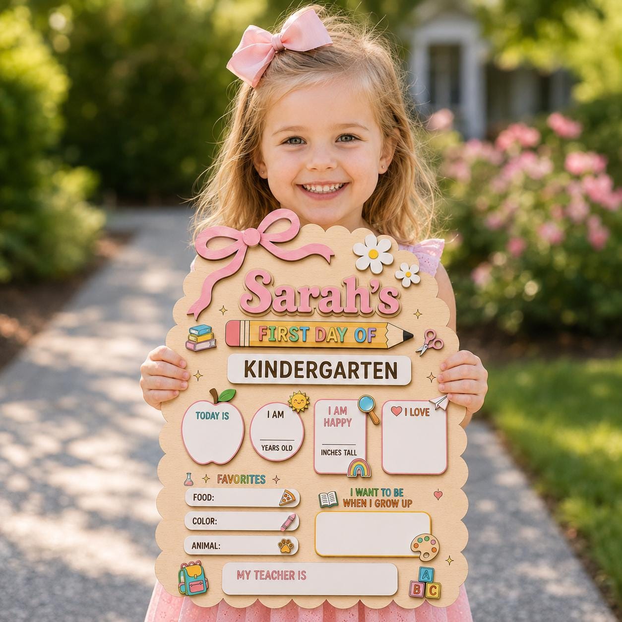 Personalized First Day of School Sign, Custom Kindergarten Milestone Board, Dry Erase School Sign, Back to School Gift for Kids - product image 3