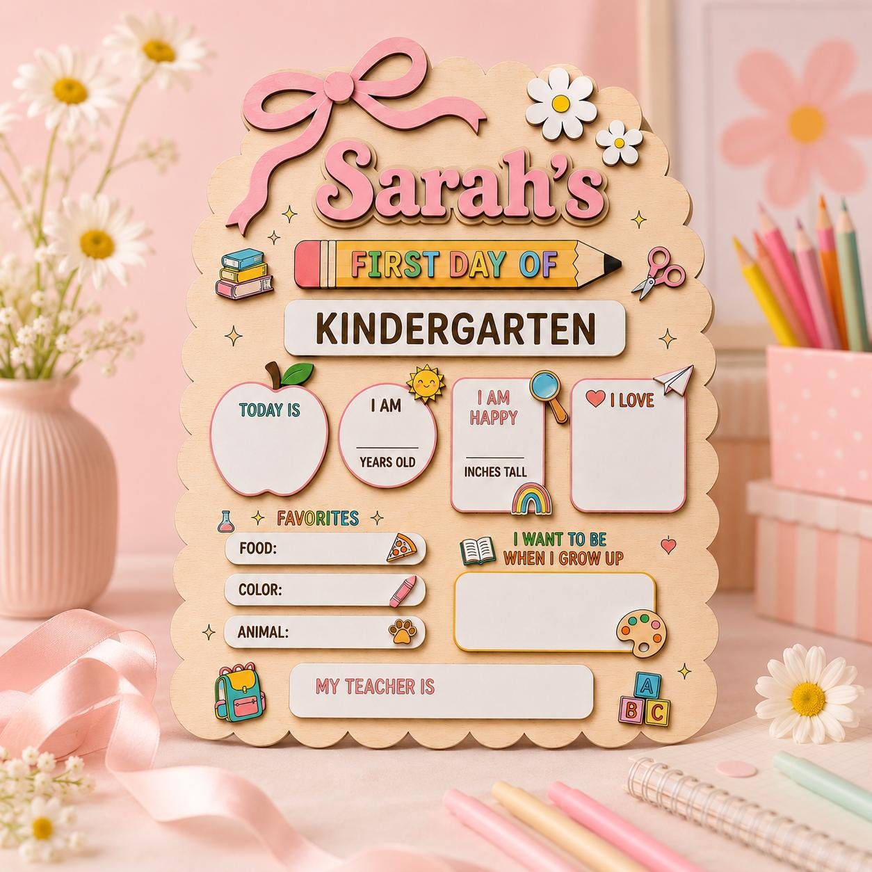 Personalized First Day of School Sign, Custom Kindergarten Milestone Board, Dry Erase School Sign, Back to School Gift for Kids - product image 9