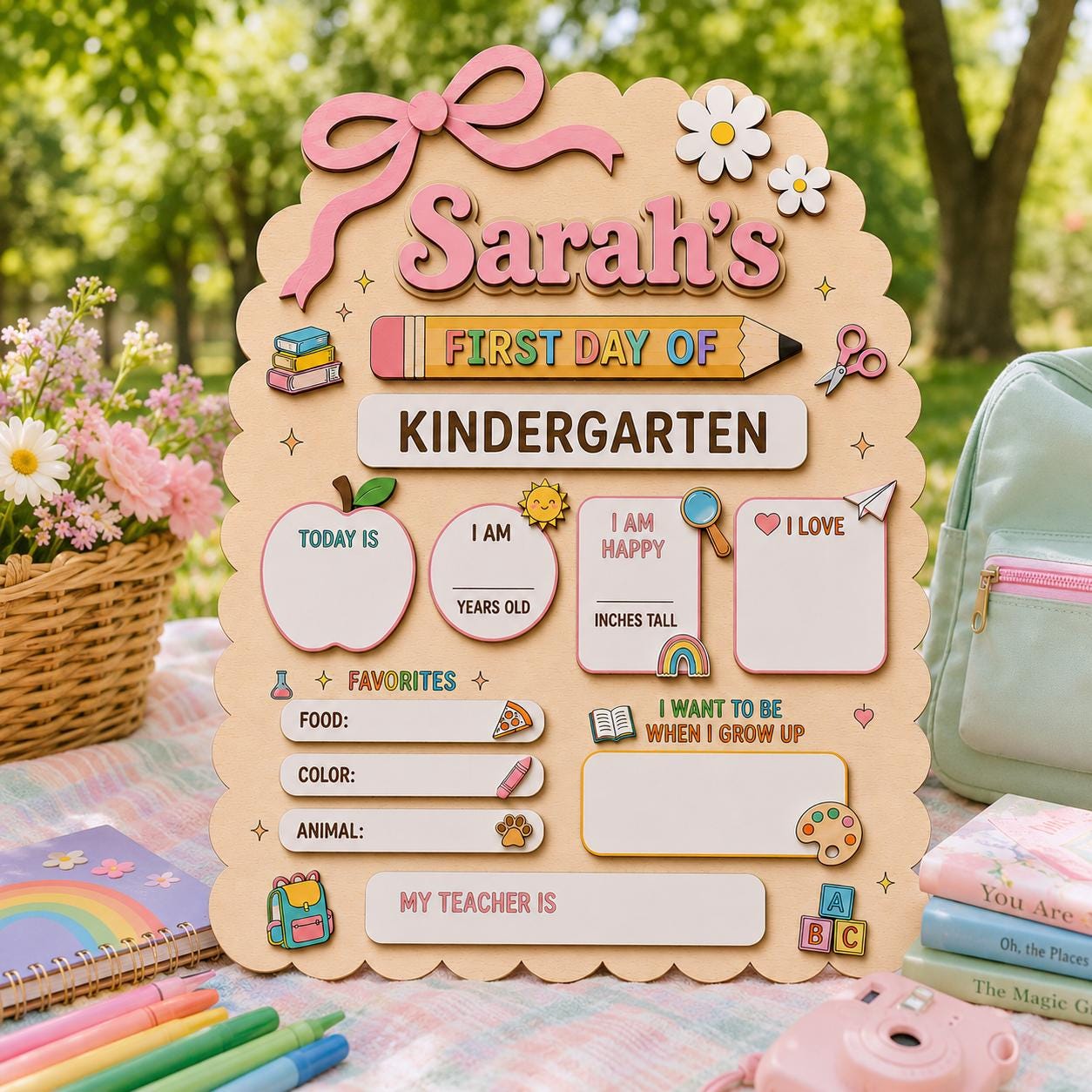 Personalized First Day of School Sign, Custom Kindergarten Milestone Board, Dry Erase School Sign, Back to School Gift for Kids - product image 2