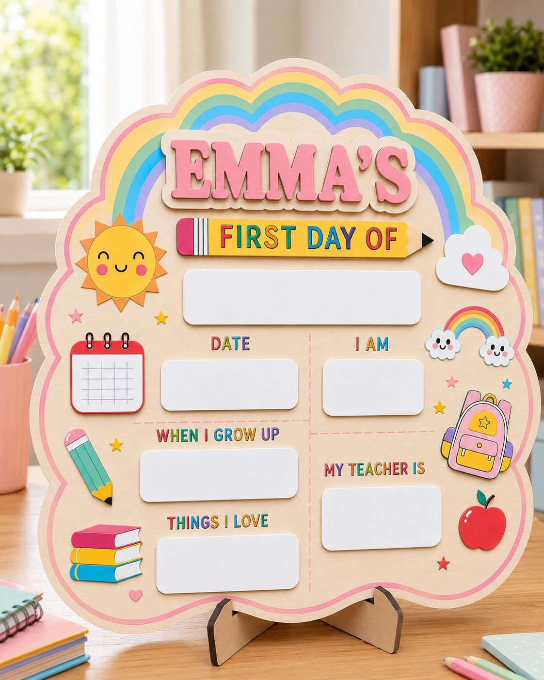 Personalized First Day of School Sign, Rainbow Back to School Board, Custom Name Milestone Sign, Preschool Kindergarten Photo Prop - product image 2