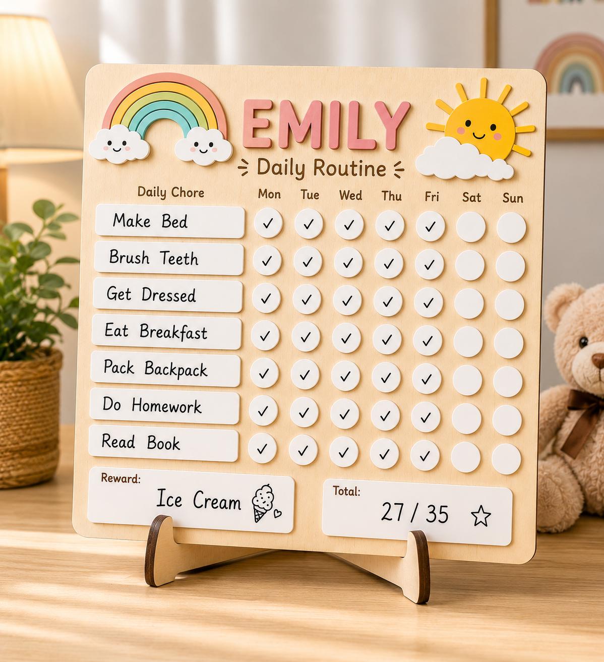 Personalized Chore Chart for Kid, Montessori Daily Routine Board, Dry Erase Reward Chart,Custom Name Responsibility Tracker, Kid Habit Chart - product image 2