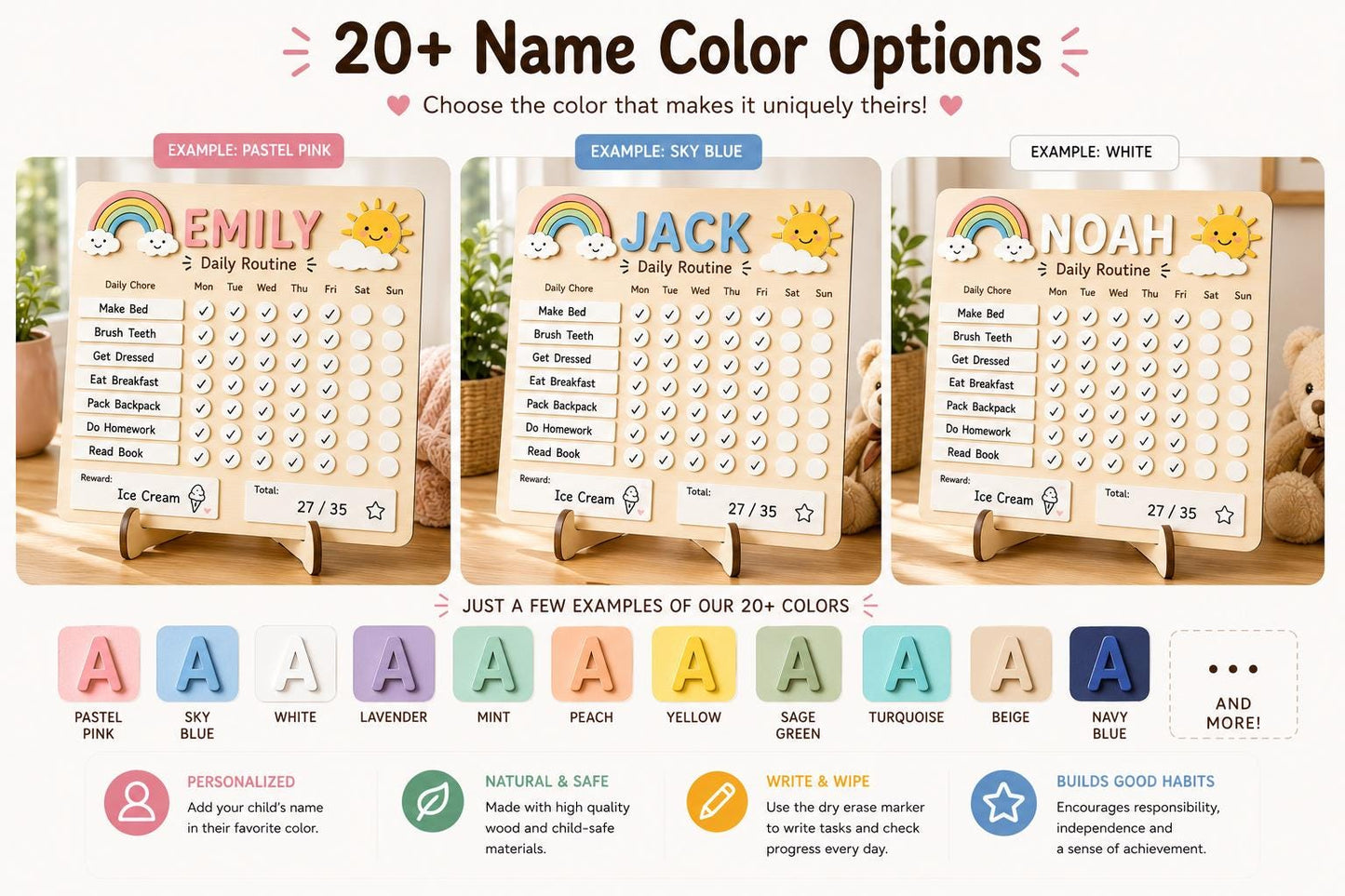 Personalized Chore Chart for Kid, Montessori Daily Routine Board, Dry Erase Reward Chart,Custom Name Responsibility Tracker, Kid Habit Chart - product image 6