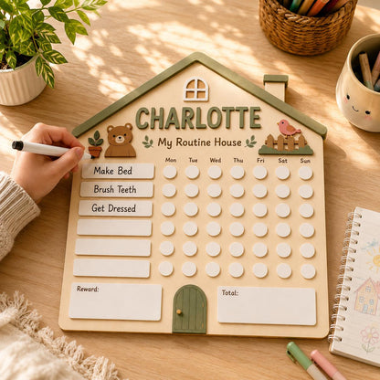 Personalized House Daily Routine Board | Montessori Chore Chart for Kids | Custom Name Habit Tracker | Reusable Task Board - product image 3