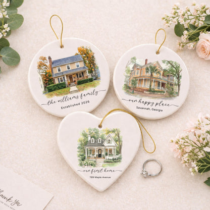 Custom Watercolor New Home Ornament l Personalized House Address Keepsake l Newly Wed Gift - main product image
