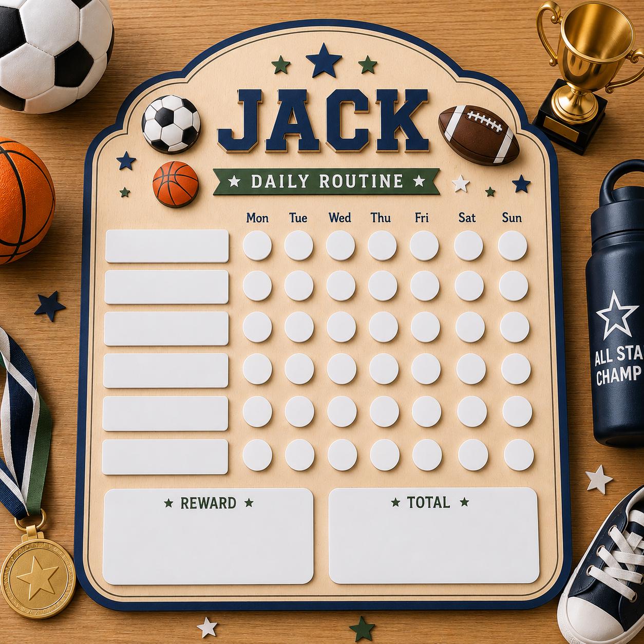 Personalized Sports Chore Chart for Kids | Dry Erase Routine Board | Custom Reward Chart | Wooden Daily Responsibility Tracker - product image 3