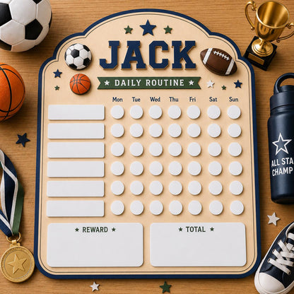 Personalized Sports Chore Chart for Kids | Dry Erase Routine Board | Custom Reward Chart | Wooden Daily Responsibility Tracker - product image 3